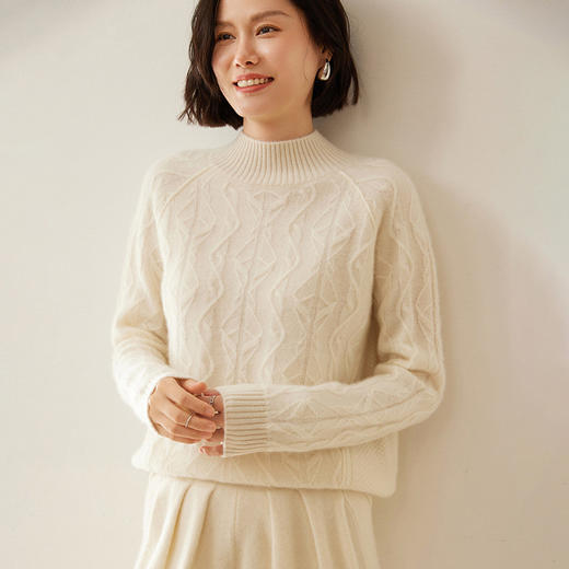 【自】全新升级【铂金会员514/天猫689/差价175】(11913) 洛诗琳双股加厚山羊绒衫24秋冬半高领绞花插肩显瘦羊毛衫 商品图2