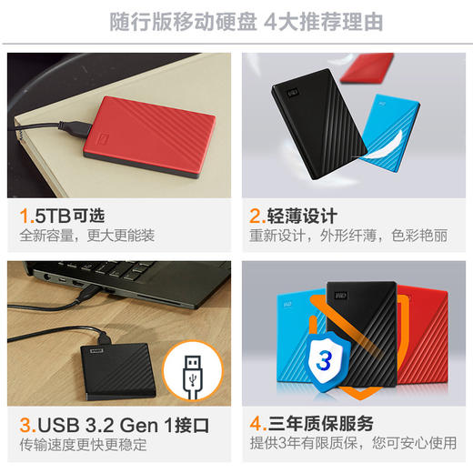 移动硬盘-WD西部数据BP移动硬盘1T 2T 4T My Passport USB3.0加密兼容MAC 商品图1