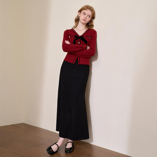 西遇长款简约时尚半身裙女新款通勤风无腰设计鱼尾裙D3742635 商品图1