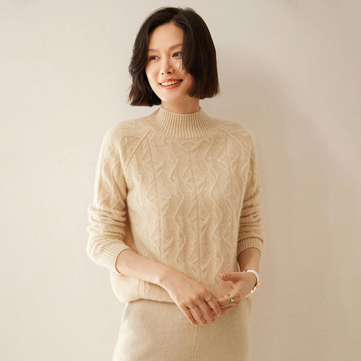 【自】全新升级【铂金会员514/天猫689/差价175】(11913) 洛诗琳双股加厚山羊绒衫24秋冬半高领绞花插肩显瘦羊毛衫 商品图1