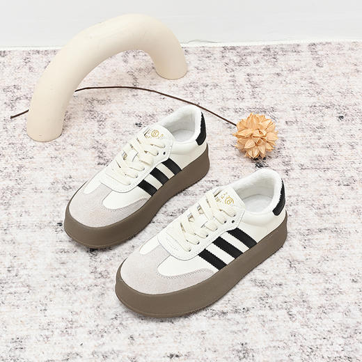 经典鲨2024年冬款百搭圆头时尚拼色加绒保暖德训鞋休闲鞋女KW356-D58081 商品图6