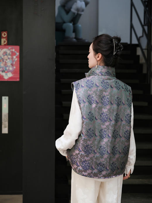 盛唐牡丹| 万寿无疆牡丹纹宋锦棉马甲 商品图6