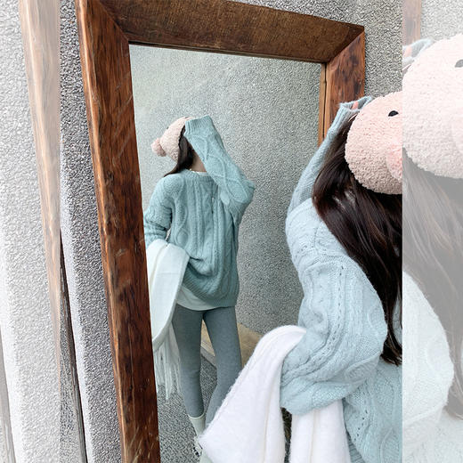 【179元任选2件】最后一波现货！韩系百搭宽松蓝色圆领麻花毛衣 商品图2