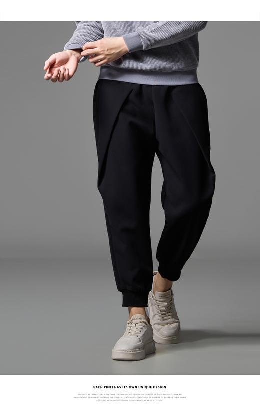 PINLI品立秋季新款宽松束脚九分裤男士潮牌个性黑色休闲裤子B243117051 商品图0
