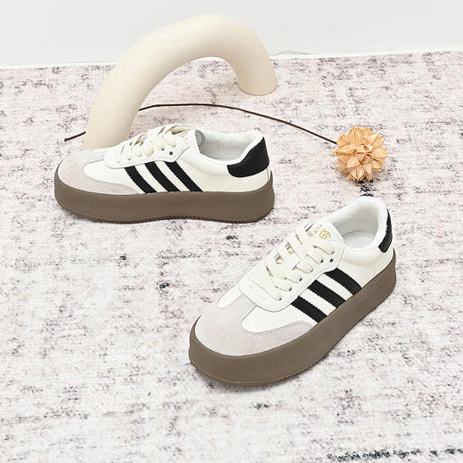 经典鲨2024年冬款百搭圆头时尚拼色加绒保暖德训鞋休闲鞋女KW356-D58081 商品图7