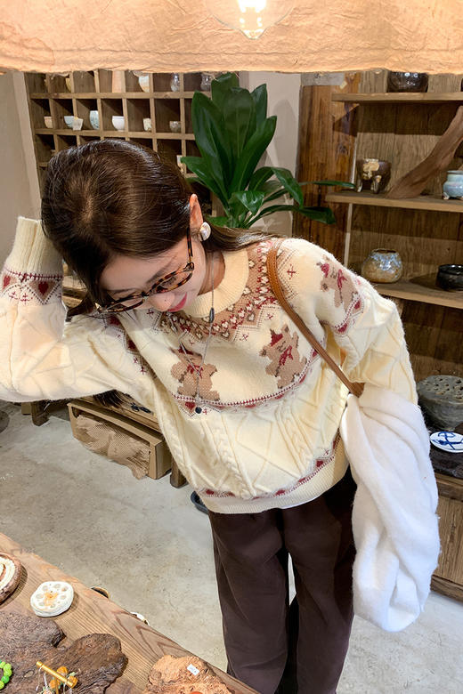 【189元任选2件】最后一波现货！复古圣诞氛围感杏色小熊提花毛衣 商品图5