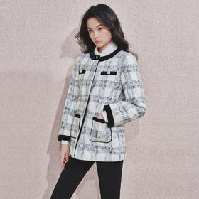 格纹长毛呢外套浪漫复古感千金上衣秋冬女