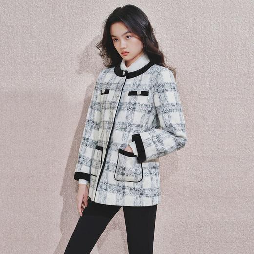 格纹长毛呢外套浪漫复古感千金上衣秋冬女 商品图0