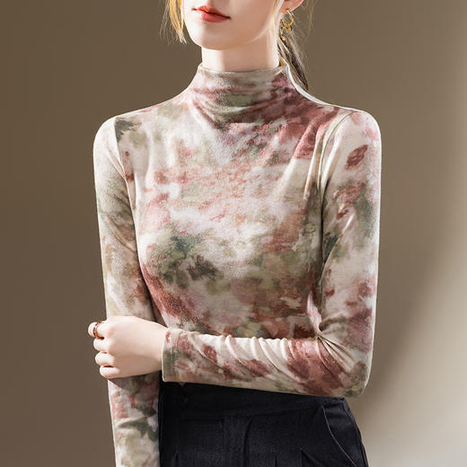 半高领打底衫撞色印花长袖t恤 SG-J3D0818 商品图1