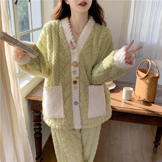 新款珊瑚绒睡衣女加绒加厚可爱秋冬季法兰绒家居服大码套装 商品图5