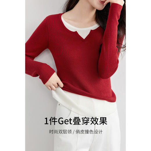 【内购】绵羊毛智性通勤假两件设计时髦叠穿撞色针织衫安可雷穿搭-W51H57985 商品图1