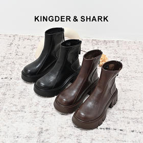 经典鲨2024年冬季新款百搭圆头后拉链加绒御寒时装短筒靴女KW230-D58031