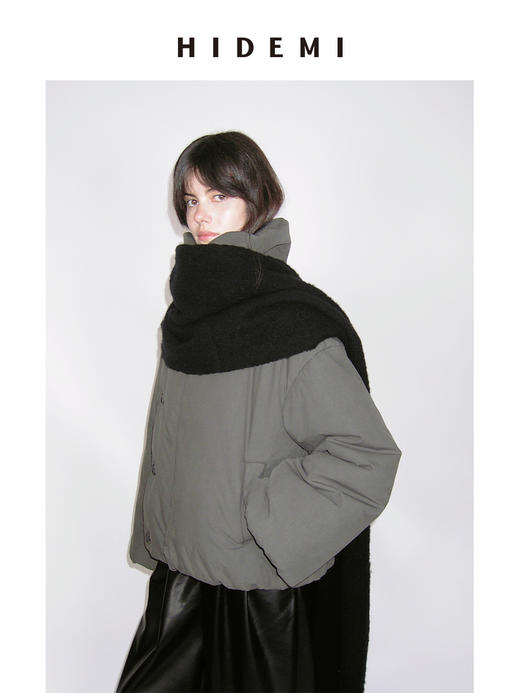 HIDEMI 极简不对称翻领设计感加厚夹棉夹克外套棉服大衣 商品图4