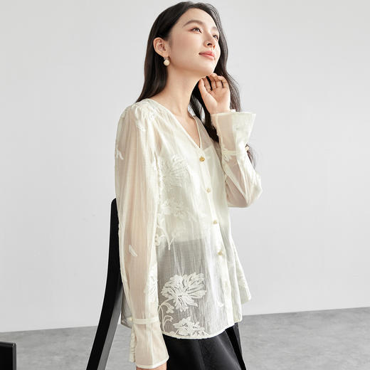 【内购】提花刺绣轻奢简约提花刺绣国风衬衫莱赛尔面料内搭小吊带上衣-151C57855 商品图1
