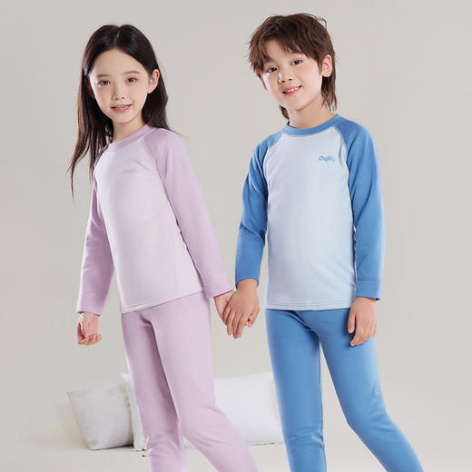 2024新款儿童插肩袖无痕保暖内衣套装男女童秋冬加绒圆领秋衣秋裤 商品图1