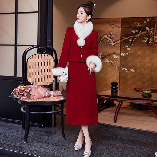 羽绒内衬狐狸毛套袖复古新中式，富家千金套装简约百搭HR-ZMFS24232 商品图3