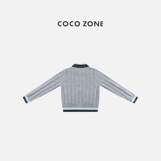 COCO ZONE 秋冬撞色翻领长袖麻花纹毛针织开衫CC1D2481 商品图1