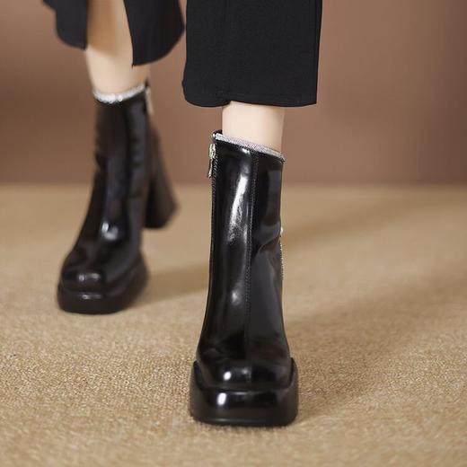 【预售5天】韩版防水台粗跟短靴女真皮气质新款百搭圆头时装高跟靴ZMXY&ZM2458-A 商品图2