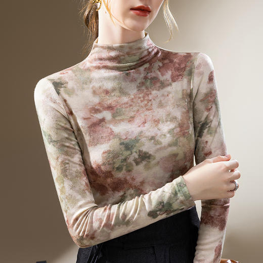 半高领打底衫撞色印花长袖t恤 SG-J3D0818 商品图0