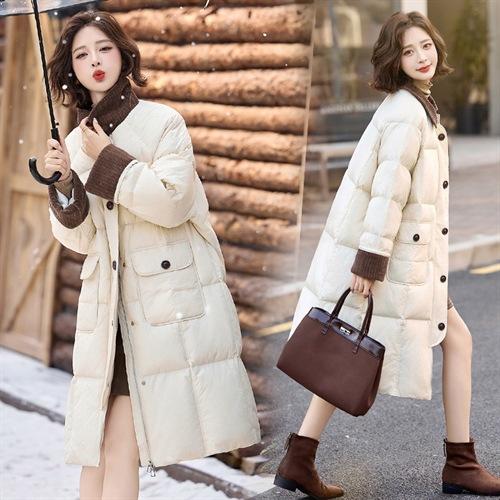 撞色灯芯绒翻领长款羽绒服，韩系时尚设计感羽绒服HR-BX2699 商品图3