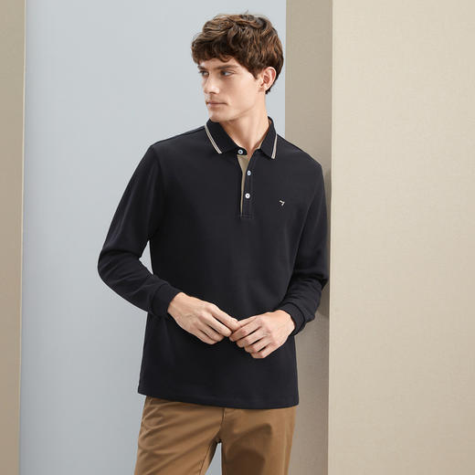 【暖燚绒】柒牌男士长袖polo衫秋冬新款商务休闲撞色翻领保暖T恤	125T70240 商品图1