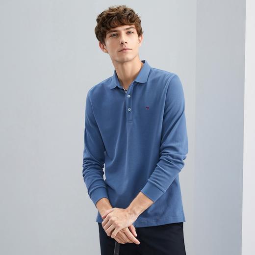 【持久如新】柒牌polo衫男长袖秋季新款商务休闲长绒棉翻领T恤衫	125T70200 商品图1