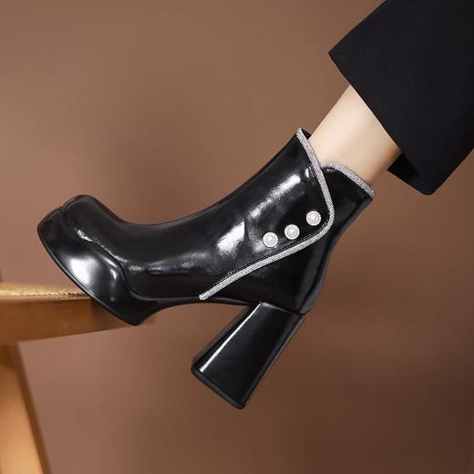 【预售5天】韩版防水台粗跟短靴女真皮气质新款百搭圆头时装高跟靴ZMXY&ZM2458-A 商品图4