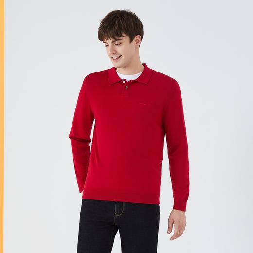 【限时秒杀】柒牌毛衣男时尚休闲百搭弹力翻领字母绣花含羊毛男士长袖针织毛衫123Y70310 商品图1