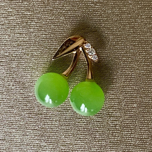 18K玫瑰金和田玉（碧玉）镶钻吊坠--樱桃/圆珠直径5.5mm/苹果绿 商品图0