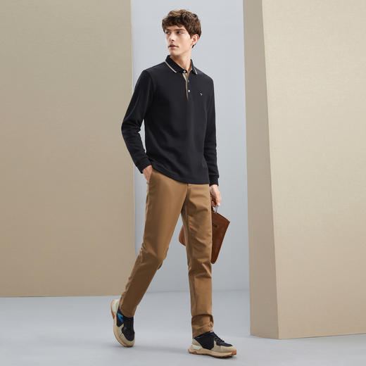 【暖燚绒】柒牌男士长袖polo衫秋冬新款商务休闲撞色翻领保暖T恤	125T70240 商品图3