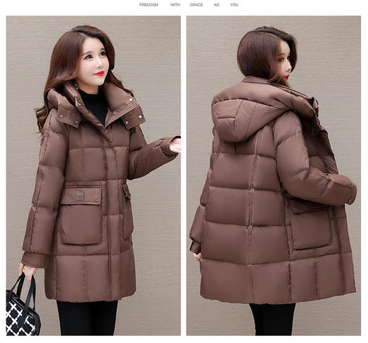 加厚羽绒服妈妈装，连帽中长款白鸭绒外套QYM-KED-AOL911-Y 商品图1