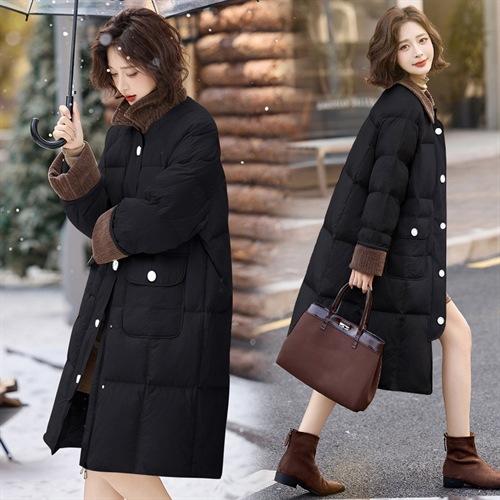 撞色灯芯绒翻领长款羽绒服，韩系时尚设计感羽绒服HR-BX2699 商品图2