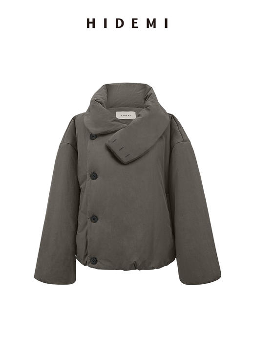 HIDEMI 极简不对称翻领设计感加厚夹棉夹克外套棉服大衣 商品图7