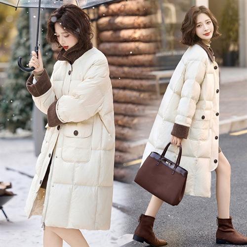 撞色灯芯绒翻领长款羽绒服，韩系时尚设计感羽绒服HR-BX2699 商品图4