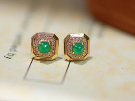 18k金哥伦比亚祖母绿钻石耳钉