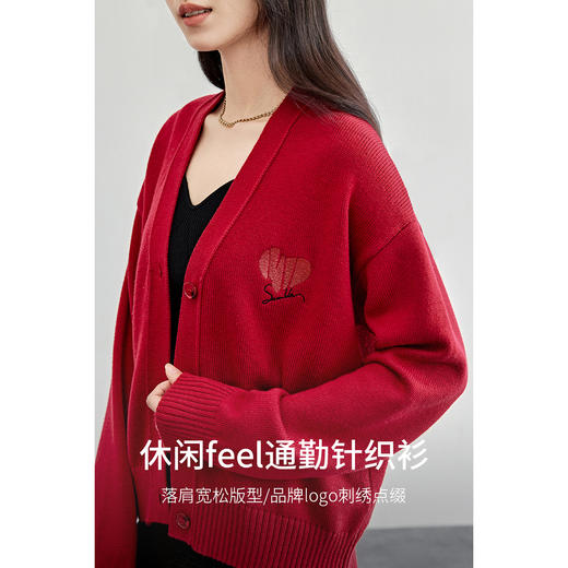 【内购】绵羊毛新年氛围感毛织开衫定制爱心logo安可雷红色毛衣-W51E58235 商品图2