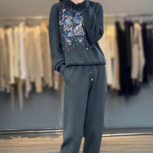 秋冬休闲羊毛针织套装，连帽卫衣,时尚百搭宽松通勤风QH 商品图4