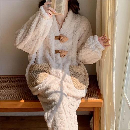 新款珊瑚绒睡衣女加绒加厚可爱秋冬季法兰绒家居服大码套装 商品图2