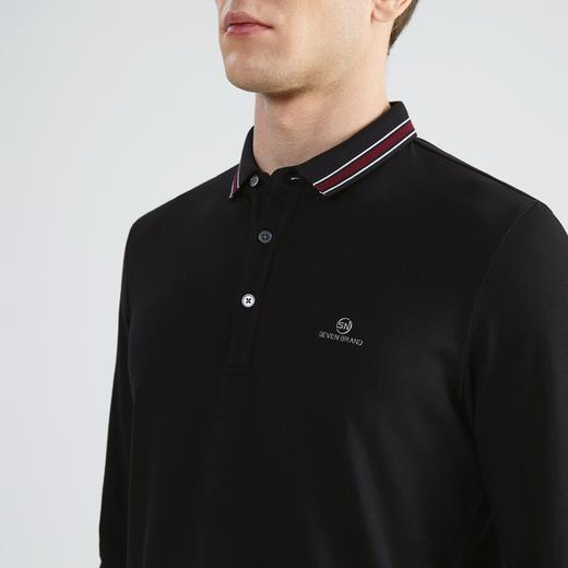 【火山岩】柒牌polo衫男长袖秋冬厚款撞色提花商务休闲保罗衫	123T70060 商品图2