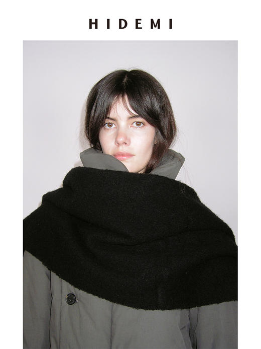 HIDEMI 极简不对称翻领设计感加厚夹棉夹克外套棉服大衣 商品图3