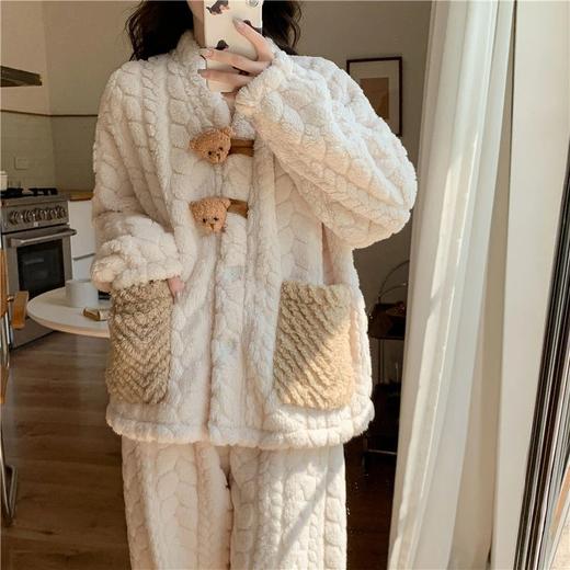 新款珊瑚绒睡衣女加绒加厚可爱秋冬季法兰绒家居服大码套装 商品图3