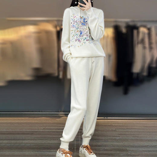 秋冬休闲羊毛针织套装，连帽卫衣,时尚百搭宽松通勤风QH 商品图0