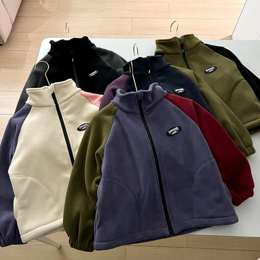 胖胖象儿童双面奥粒绒外套春秋童装新款男女拼色加绒加厚开衫中大童棉衣 商品图0