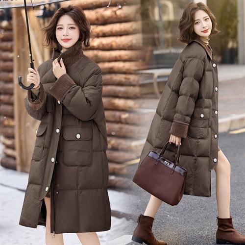 撞色灯芯绒翻领长款羽绒服，韩系时尚设计感羽绒服HR-BX2699 商品图1