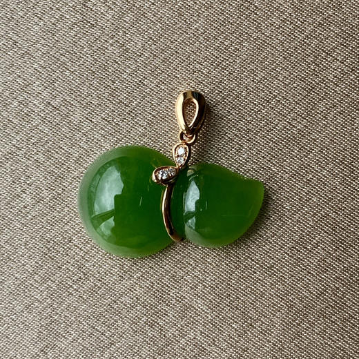 18K玫瑰金和田玉（碧玉）镶钻葫芦吊坠/单面葫芦12*20mm/阳绿 商品图0