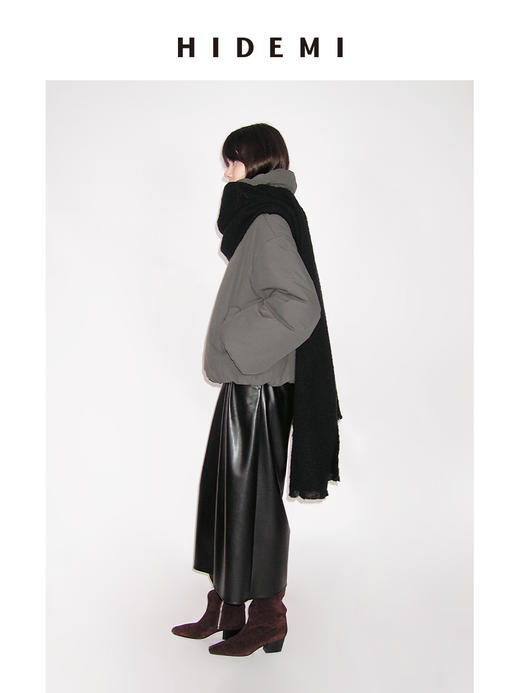 HIDEMI 极简不对称翻领设计感加厚夹棉夹克外套棉服大衣 商品图5