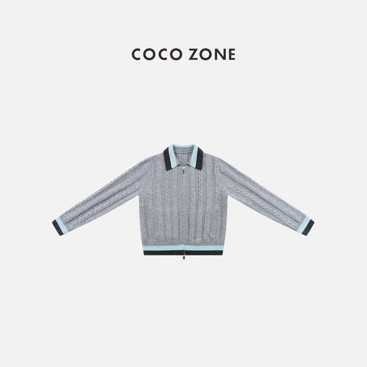 COCO ZONE 秋冬撞色翻领长袖麻花纹毛针织开衫CC1D2481 商品图0