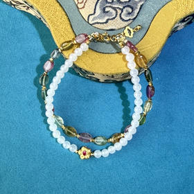 和田玉(白玉）4mm圆珠手串（36颗/配碧玺，S925银）