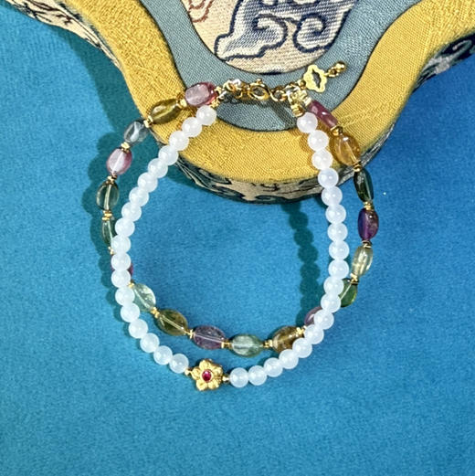 和田玉(白玉）4mm圆珠手串（36颗/配碧玺，S925银） 商品图0