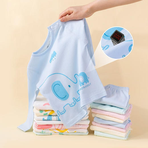 贝贝怡男女童肩开内衣套装春夏季新款宝宝轻薄长袖套头上衣裤子 商品图1